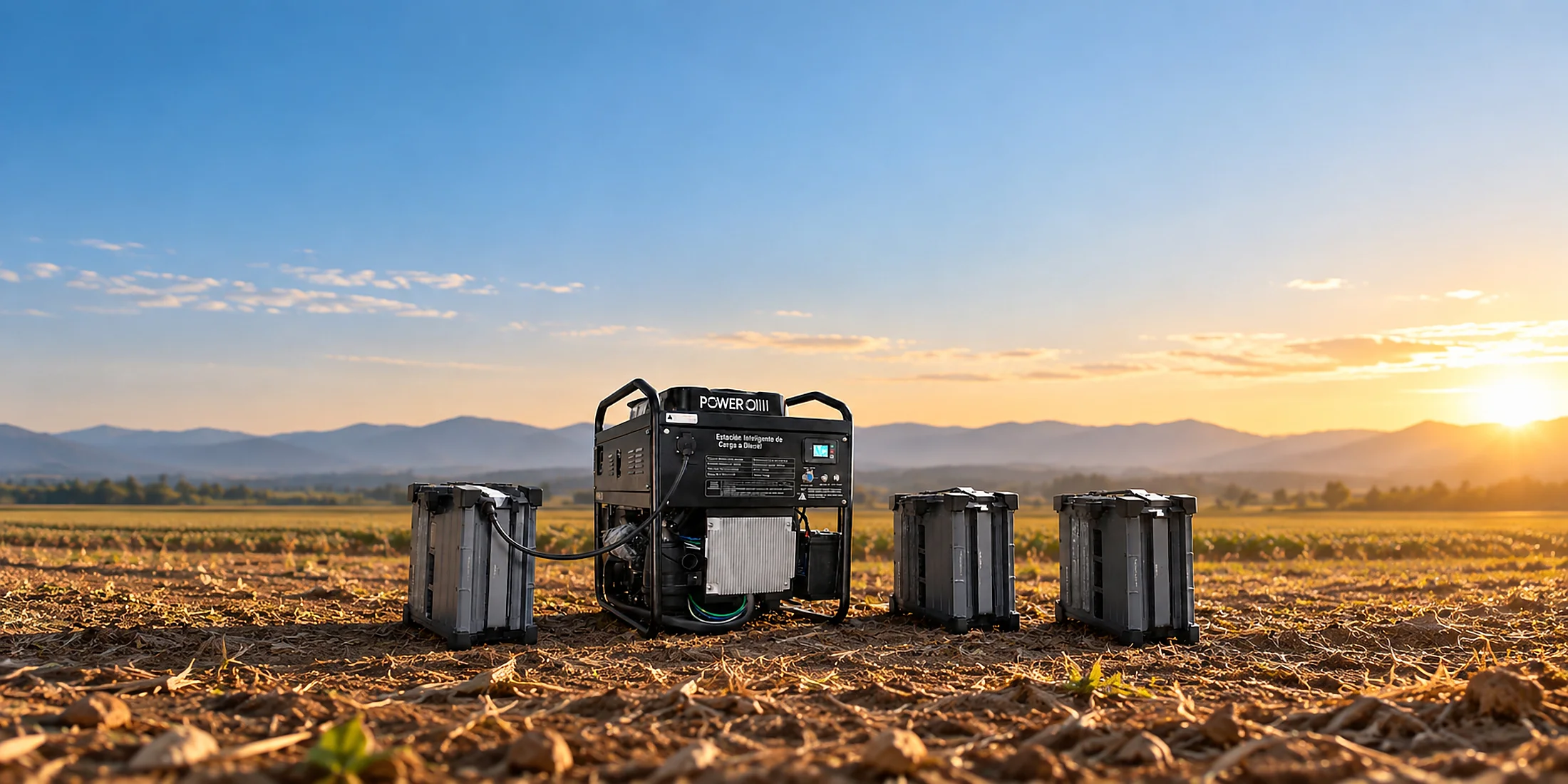 Estación de carga Power On cargando baterías de dron en una bananera